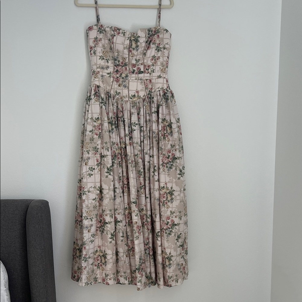 House of CB Strapless Floral Dress in Cream and Pink